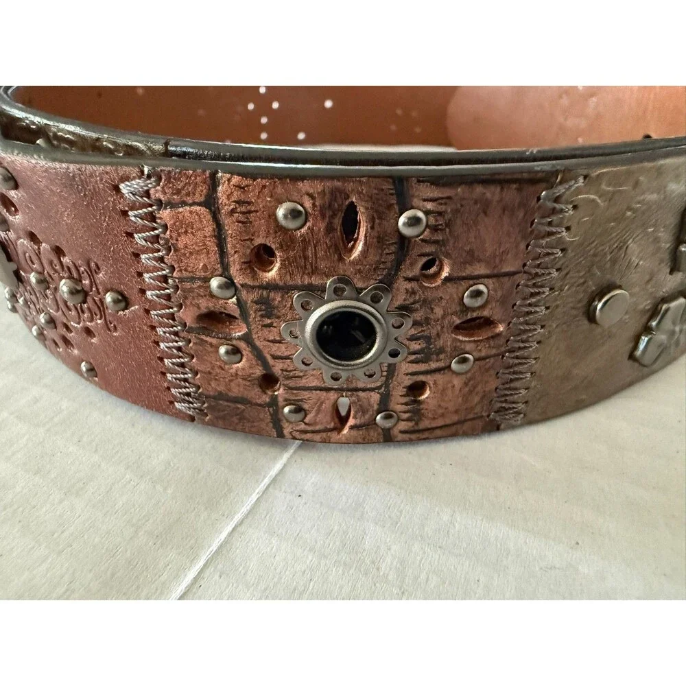 Fossil Patchwork Brown/tan/Black/Copper Patchwork Leather Belt Womens Size M